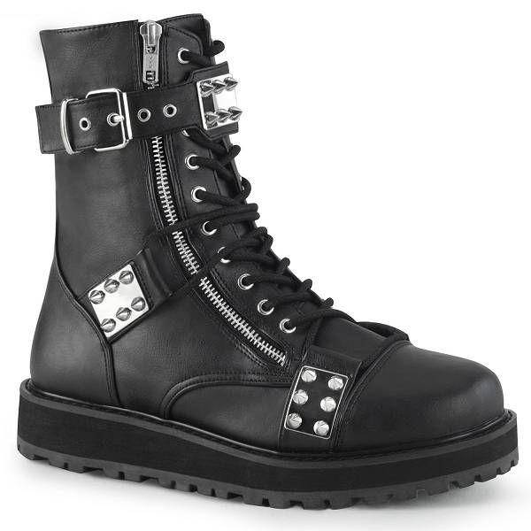 Demonia Men's Valor-280 Platform Boots - Black Vegan Leather D9512-87US Clearance